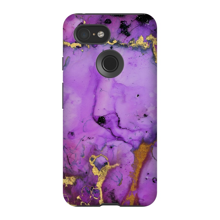 Pixel 3 StrongFit Purple Marble with Gold and black glitter veins by  Utart