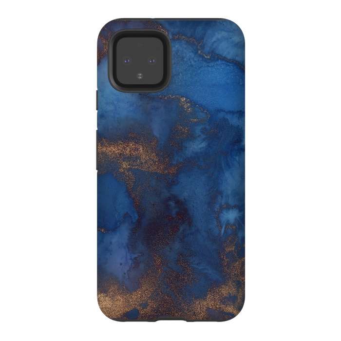 Pixel 4 StrongFit Dark ocean blue marble and copper veins by  Utart