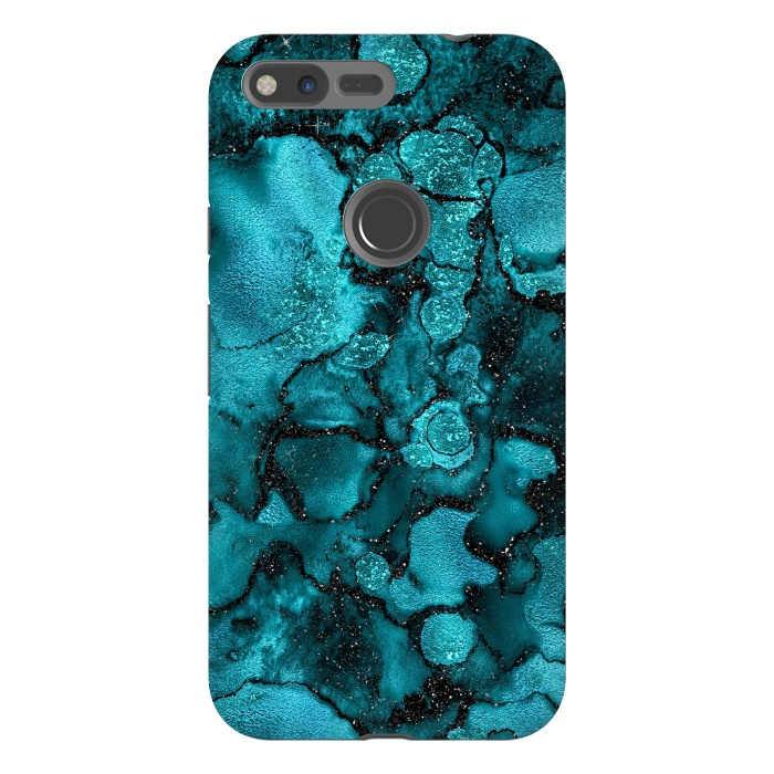 Pixel XL StrongFit Indigo and Ocean Green Marble with Black Glitter veins by  Utart