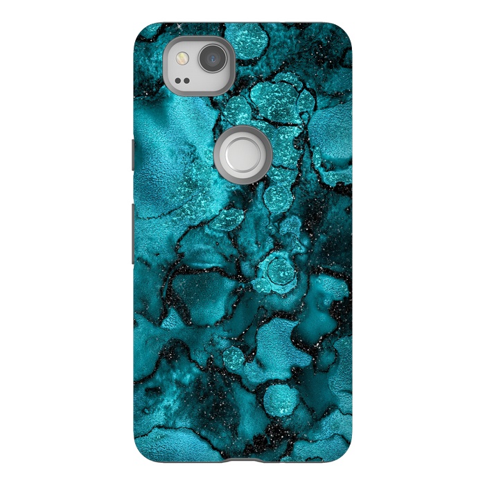 Pixel 2 StrongFit Indigo and Ocean Green Marble with Black Glitter veins by  Utart