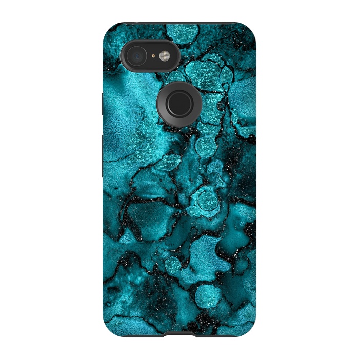 Pixel 3 StrongFit Indigo and Ocean Green Marble with Black Glitter veins by  Utart