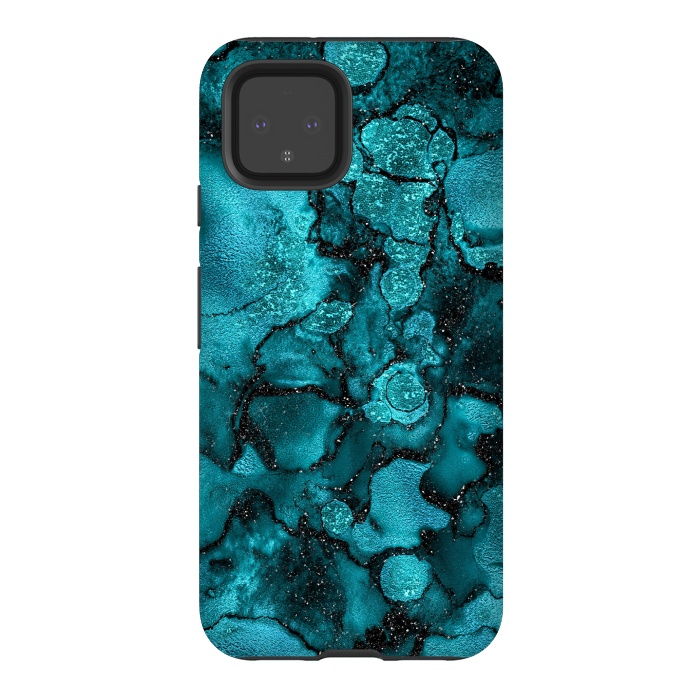 Pixel 4 StrongFit Indigo and Ocean Green Marble with Black Glitter veins by  Utart