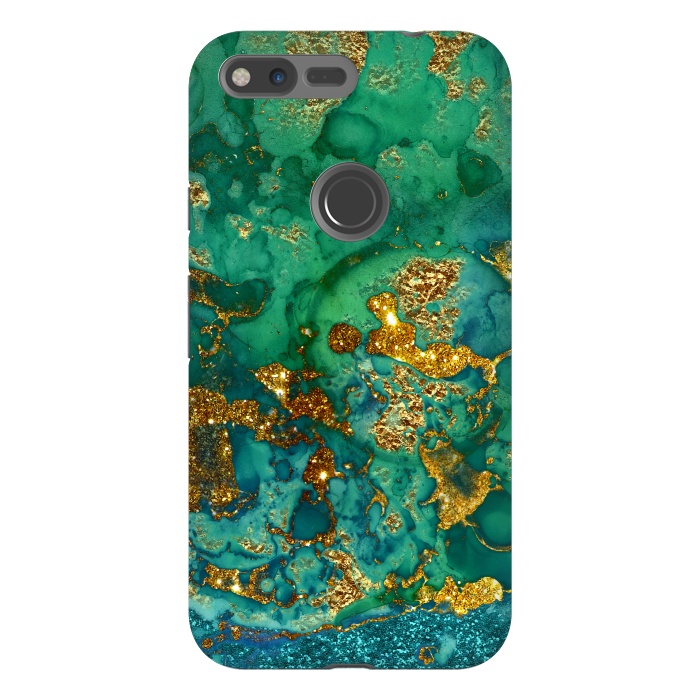 Pixel XL StrongFit Green Summer Marble with Gold Veins by  Utart