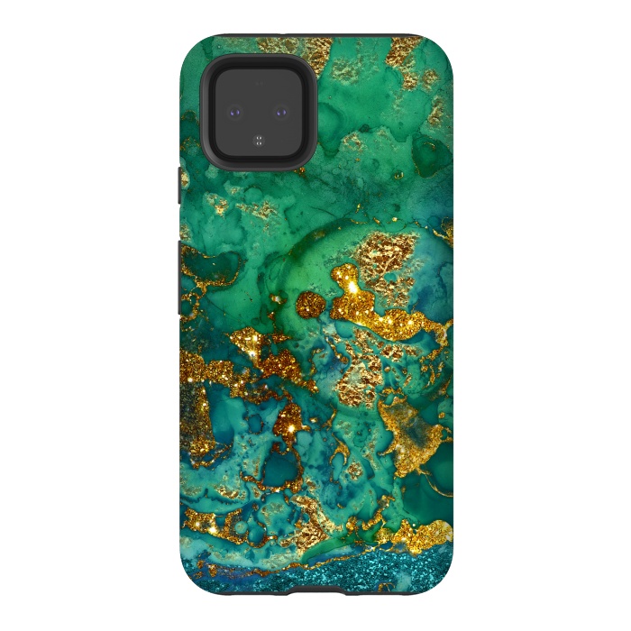 Pixel 4 StrongFit Green Summer Marble with Gold Veins by  Utart