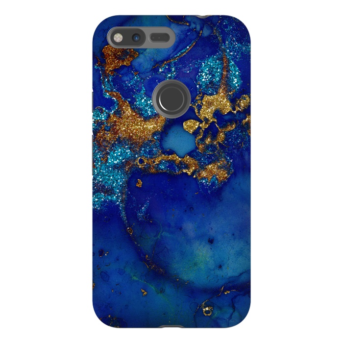 Pixel XL StrongFit Ocean Blue and gold Marble  by  Utart