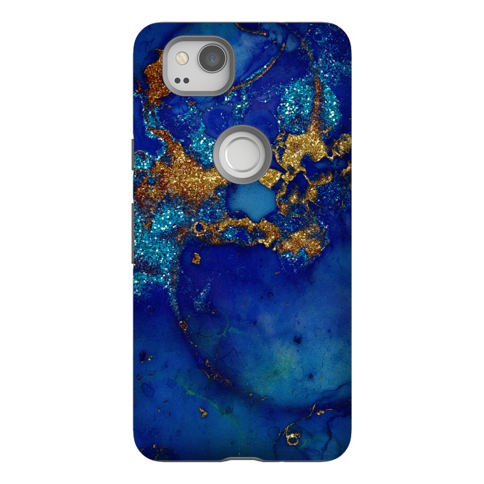 Pixel 2 StrongFit Ocean Blue and gold Marble  by  Utart