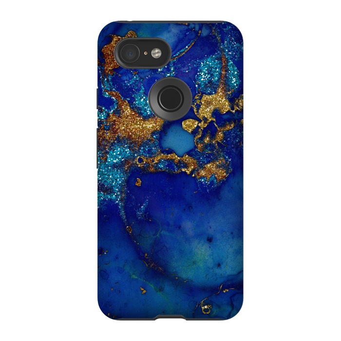 Pixel 3 StrongFit Ocean Blue and gold Marble  by  Utart