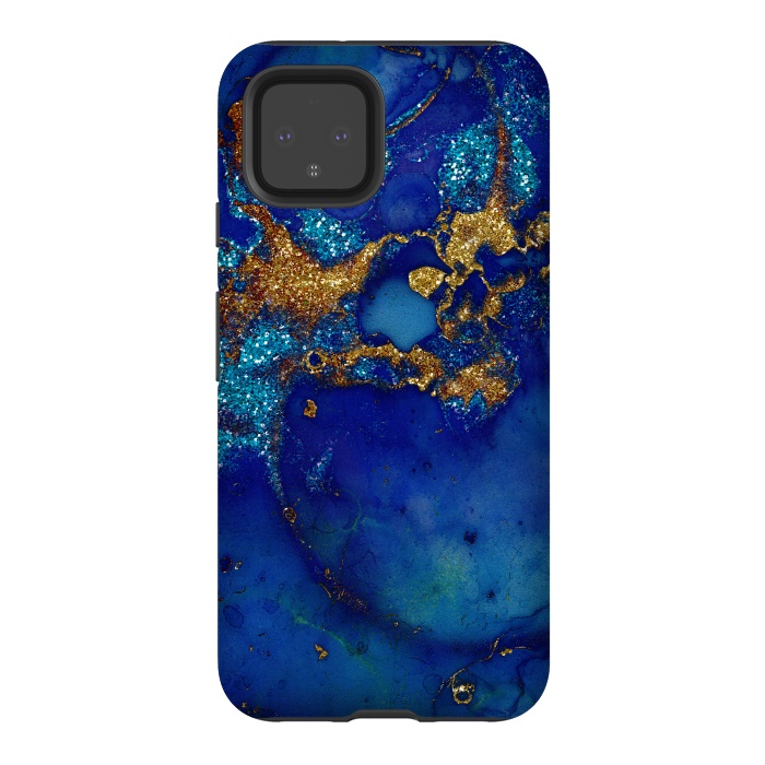 Pixel 4 StrongFit Ocean Blue and gold Marble  by  Utart