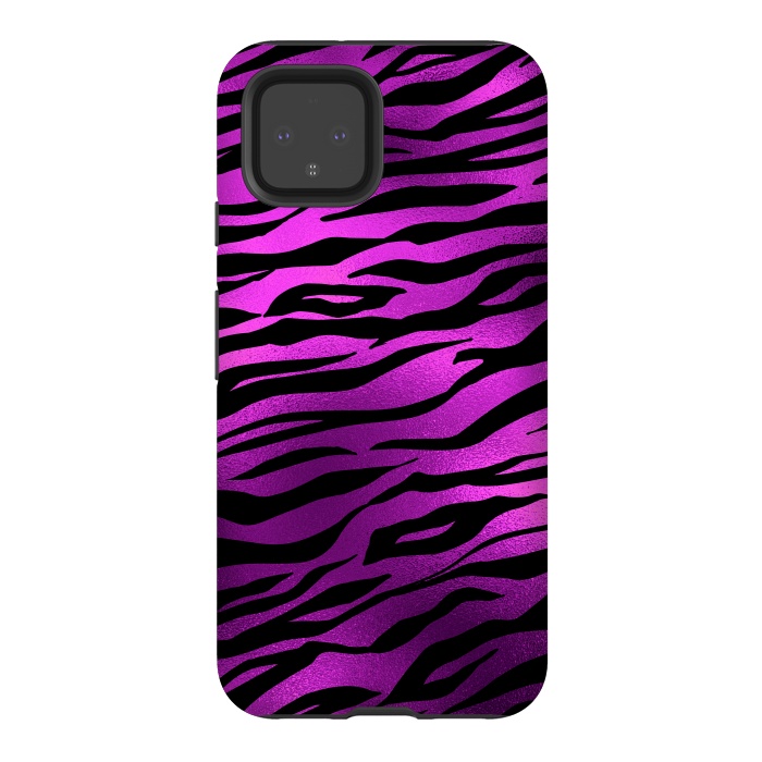 Pixel 4 StrongFit Purple Black Tiger Skin by  Utart