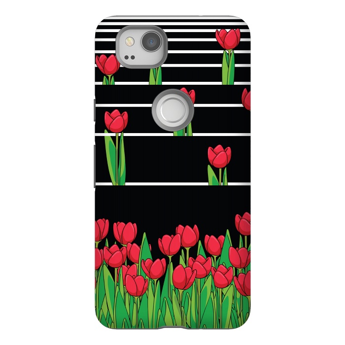 Pixel 2 StrongFit Black And White Tulip by Rossy Villarreal