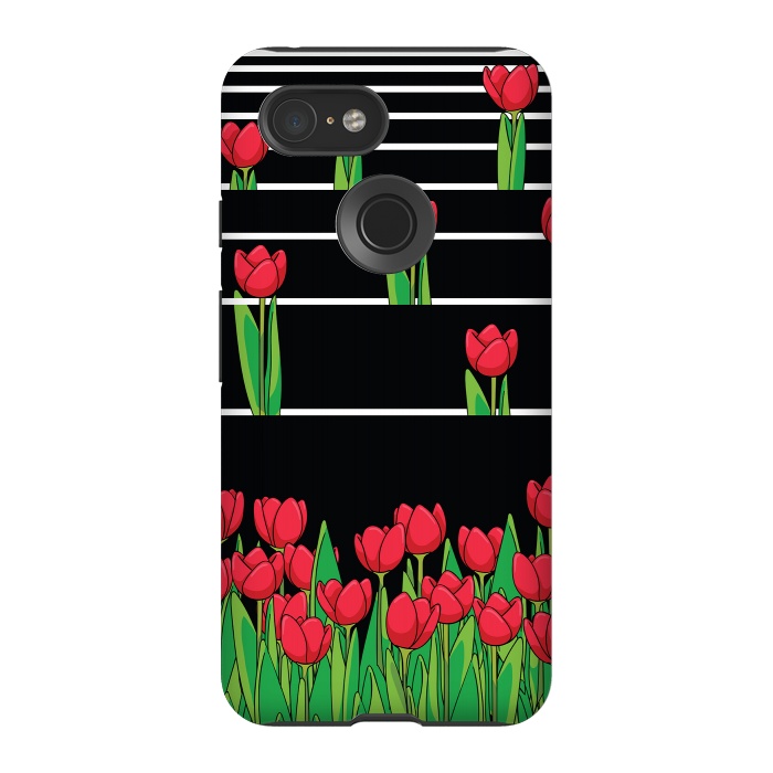 Pixel 3 StrongFit Black And White Tulip by Rossy Villarreal