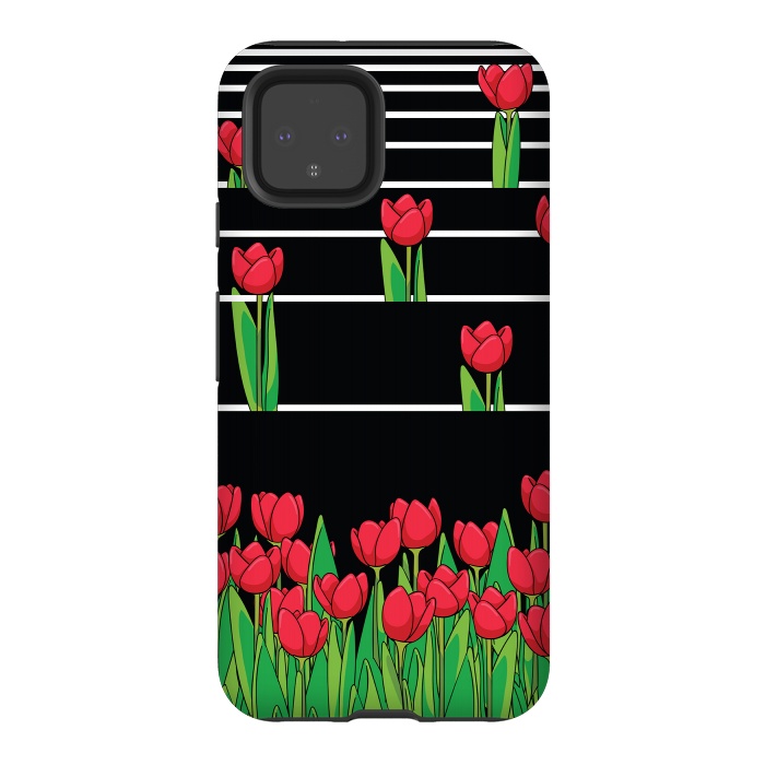 Pixel 4 StrongFit Black And White Tulip by Rossy Villarreal
