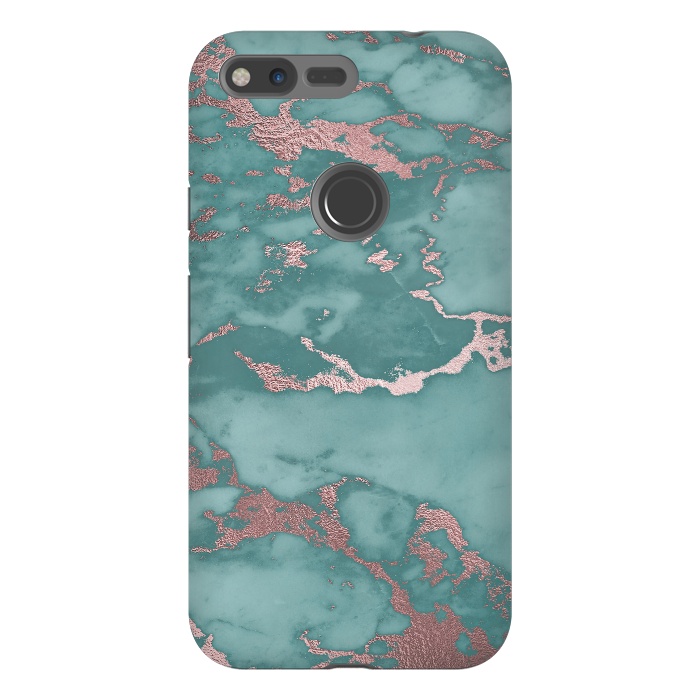 Pixel XL StrongFit Teal and Rosegold Marble by  Utart