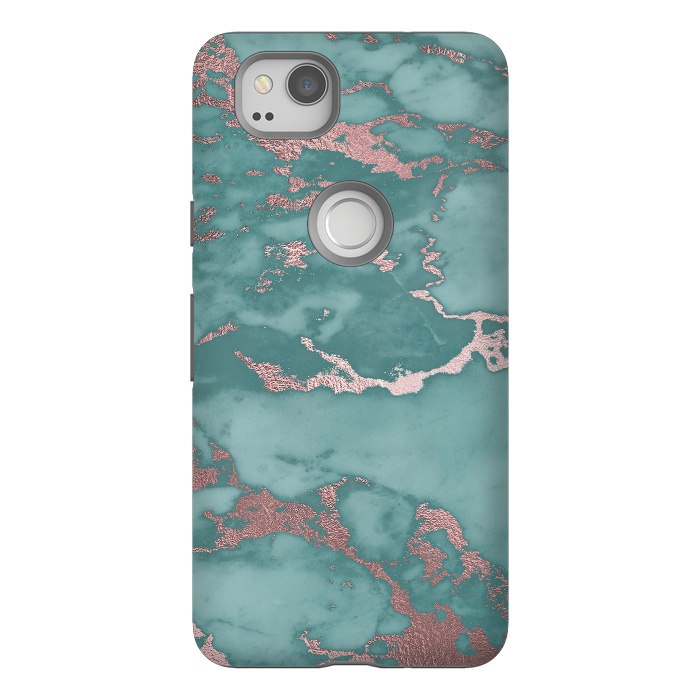Pixel 2 StrongFit Teal and Rosegold Marble by  Utart