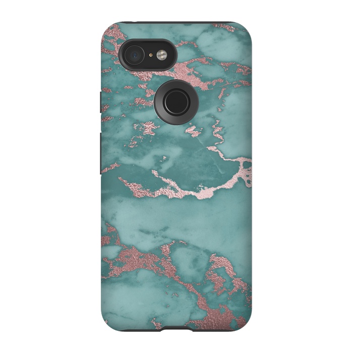 Pixel 3 StrongFit Teal and Rosegold Marble by  Utart
