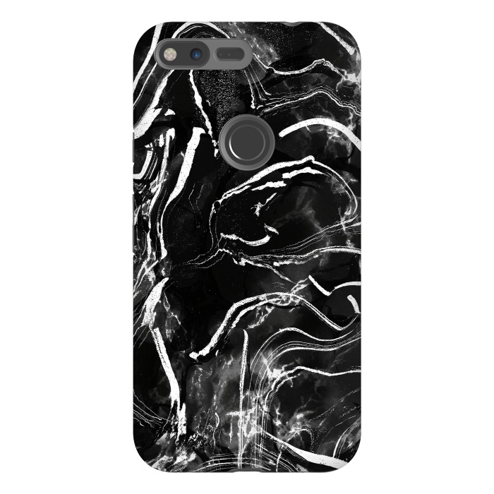 Pixel XL StrongFit Black marble with white stripes by Oana 