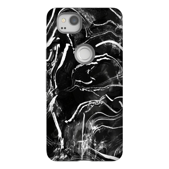 Pixel 2 StrongFit Black marble with white stripes by Oana 