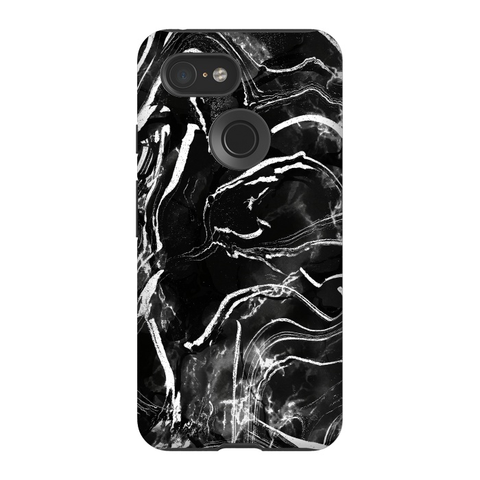 Pixel 3 StrongFit Black marble with white stripes by Oana 