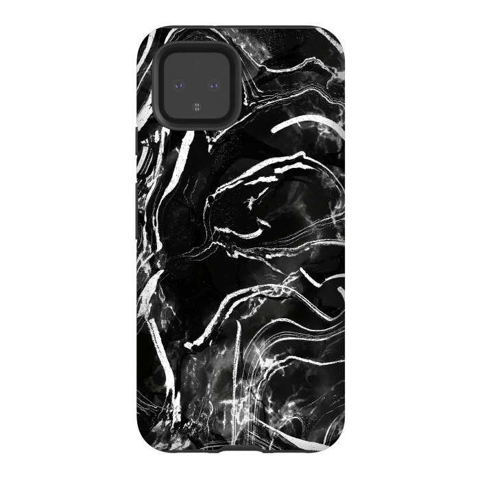 Pixel 4 StrongFit Black marble with white stripes by Oana 