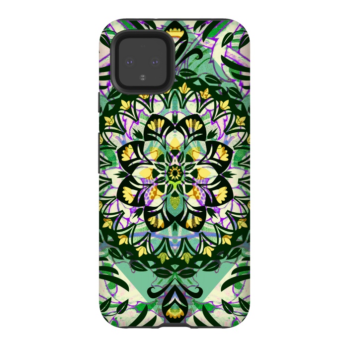 Pixel 4 StrongFit Green floral ethnic mandala by Oana 