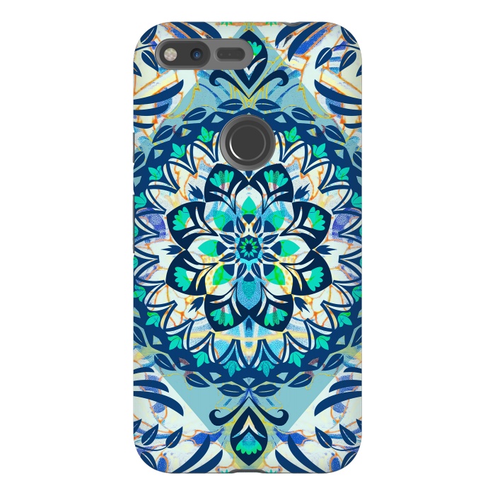 Pixel XL StrongFit Turquoise ethnic floral mandala by Oana 