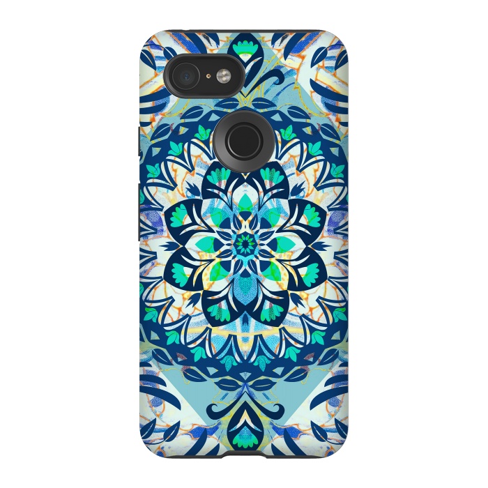 Pixel 3 StrongFit Turquoise ethnic floral mandala by Oana 