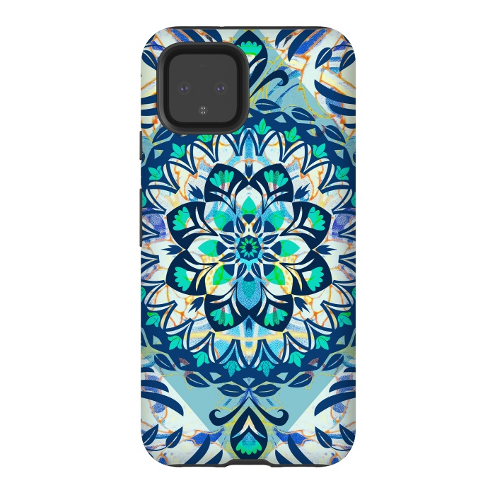 Pixel 4 StrongFit Turquoise ethnic floral mandala by Oana 