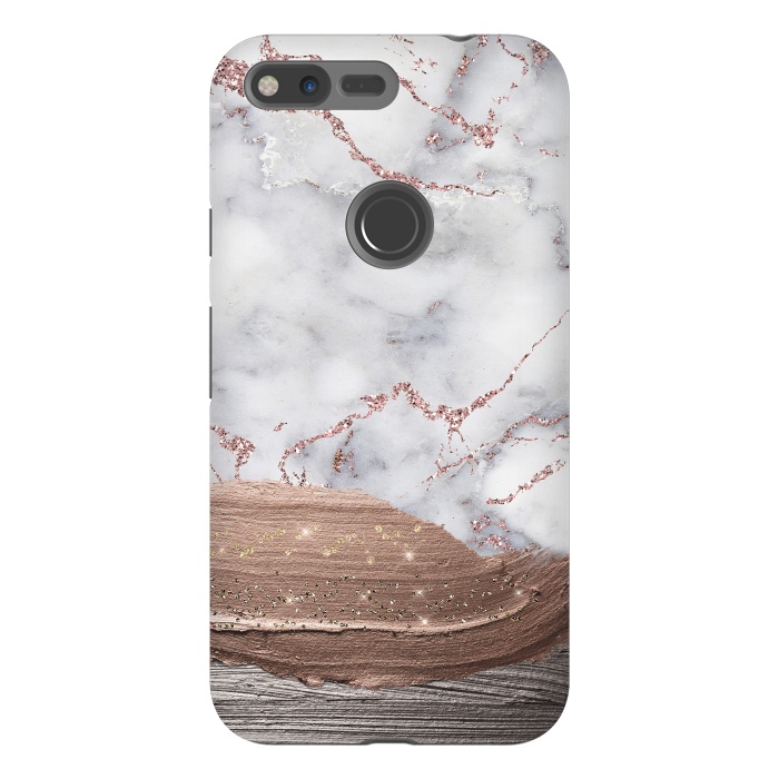 Pixel XL StrongFit Blush thick paint strokes on Marble with rosegold veins by  Utart
