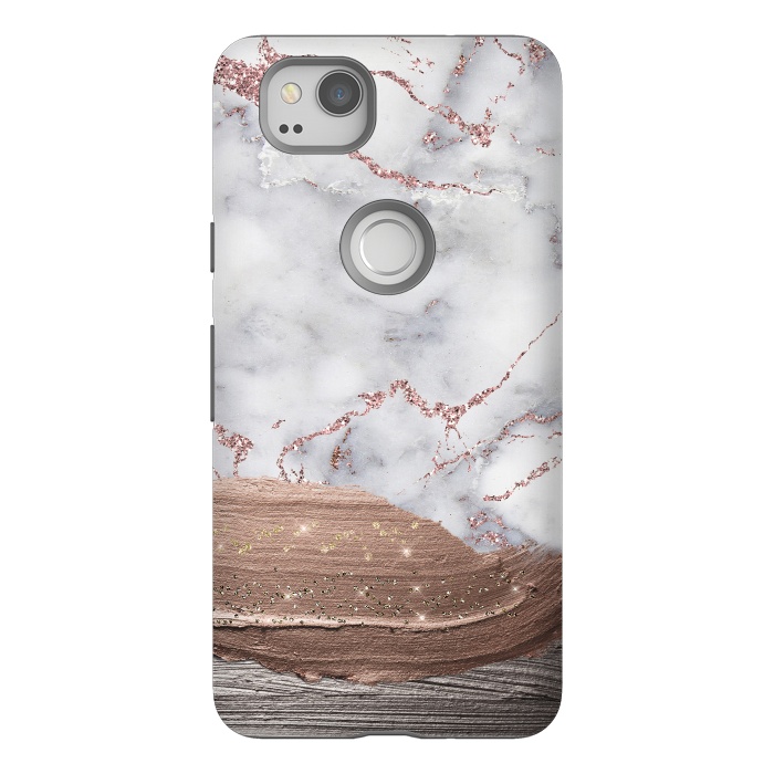Pixel 2 StrongFit Blush thick paint strokes on Marble with rosegold veins by  Utart