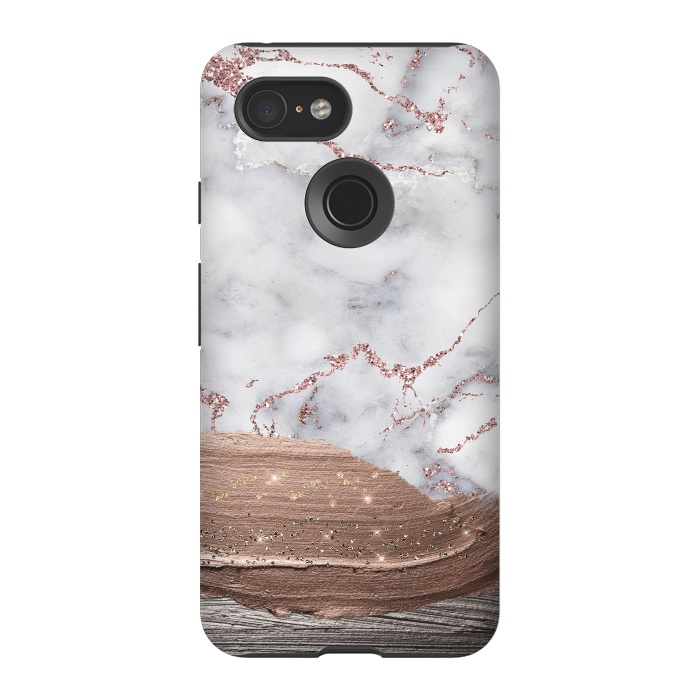 Pixel 3 StrongFit Blush thick paint strokes on Marble with rosegold veins by  Utart