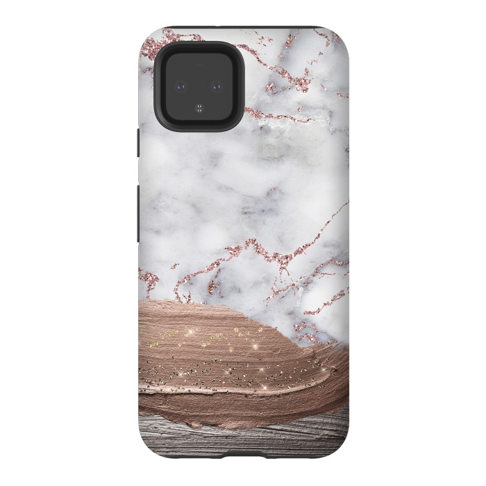 Pixel 4 StrongFit Blush thick paint strokes on Marble with rosegold veins by  Utart