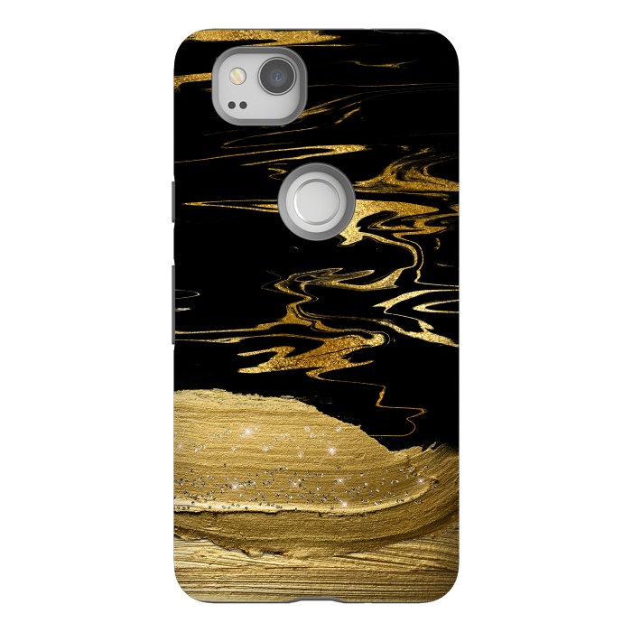 Pixel 2 StrongFit Gold thick hand drawn strokes on black and gold marble by  Utart