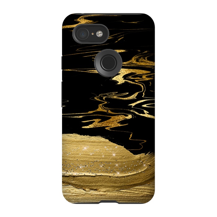 Pixel 3 StrongFit Gold thick hand drawn strokes on black and gold marble by  Utart