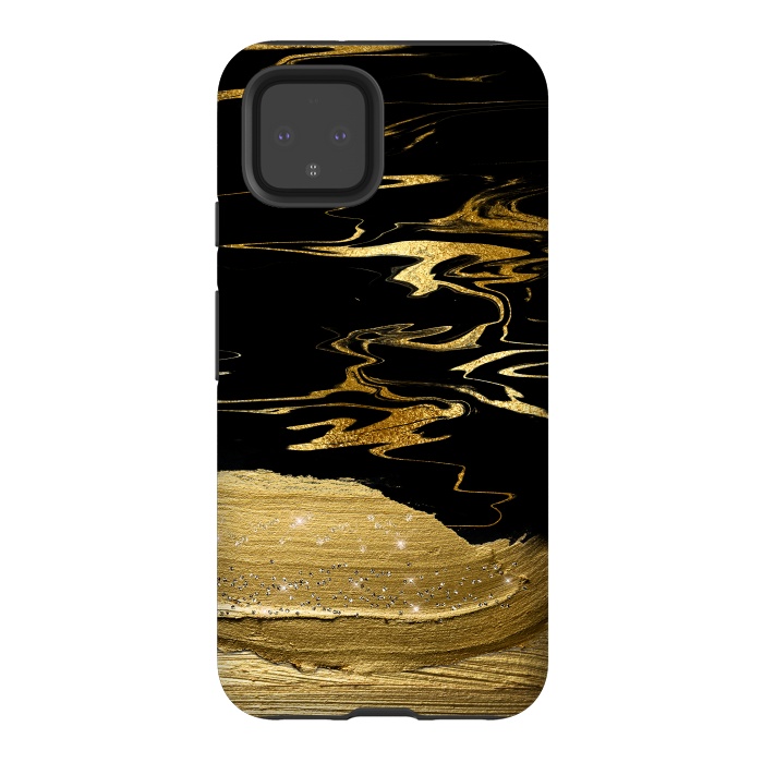 Pixel 4 StrongFit Gold thick hand drawn strokes on black and gold marble by  Utart