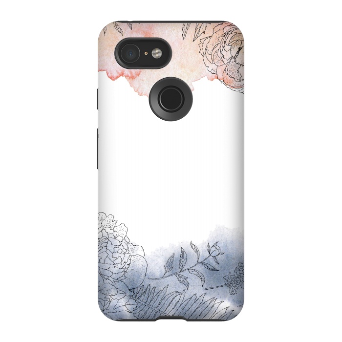 Pixel 3 StrongFit Blush and Blue Ink and Florals  by  Utart