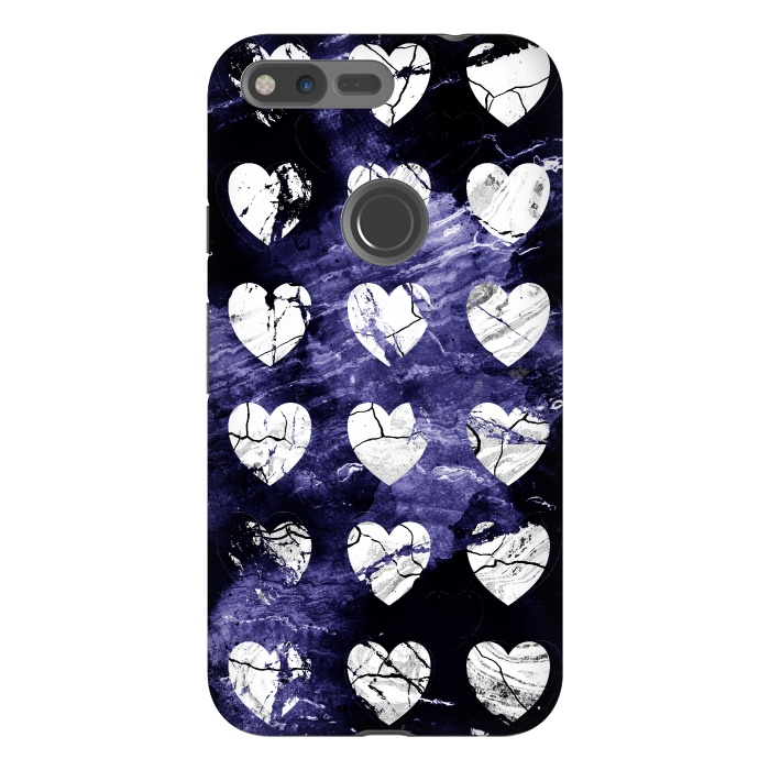 Pixel XL StrongFit Marble hearts pattern on purple dark stone by Oana 