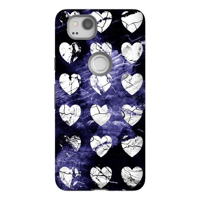 Pixel 2 StrongFit Marble hearts pattern on purple dark stone by Oana 