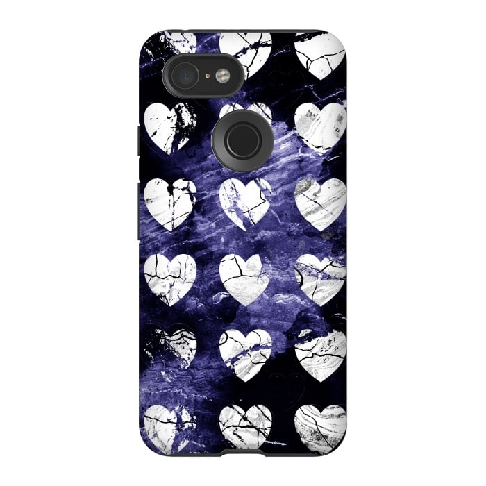 Pixel 3 StrongFit Marble hearts pattern on purple dark stone by Oana 