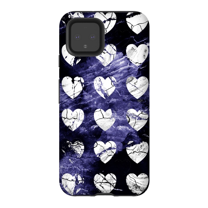 Pixel 4 StrongFit Marble hearts pattern on purple dark stone by Oana 