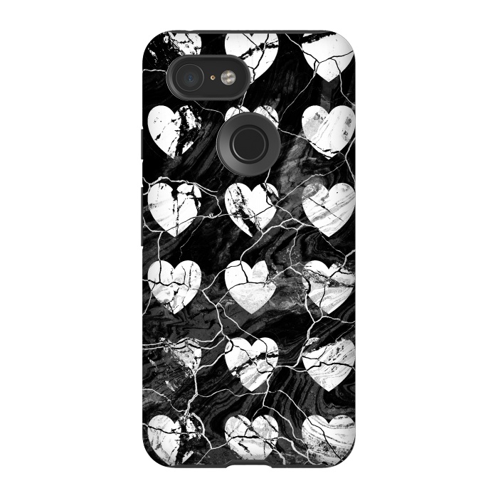 Pixel 3 StrongFit Black and white marble hearts pattern by Oana 