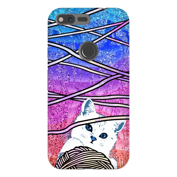 Pixel XL StrongFit Kitten playing with yarn and gradient marble by Oana 