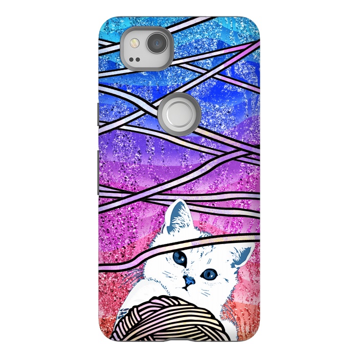 Pixel 2 StrongFit Kitten playing with yarn and gradient marble by Oana 