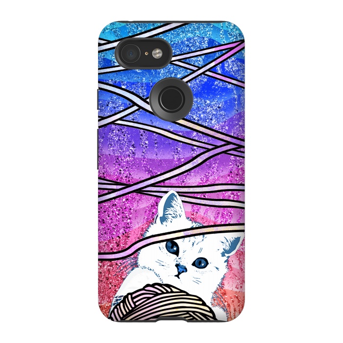 Pixel 3 StrongFit Kitten playing with yarn and gradient marble by Oana 