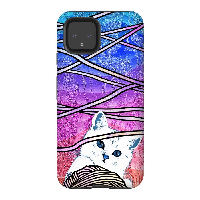 Pixel 4 StrongFit Kitten playing with yarn and gradient marble by Oana 