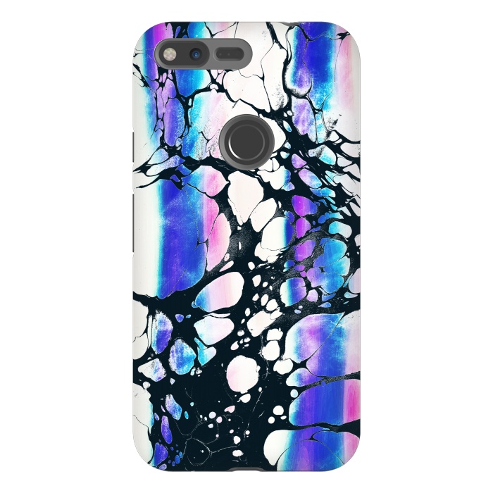 Pixel XL StrongFit purple pink gradient marble with black ink cracks by Oana 
