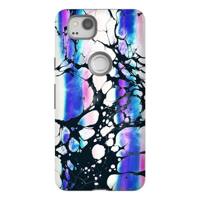 Pixel 2 StrongFit purple pink gradient marble with black ink cracks by Oana 