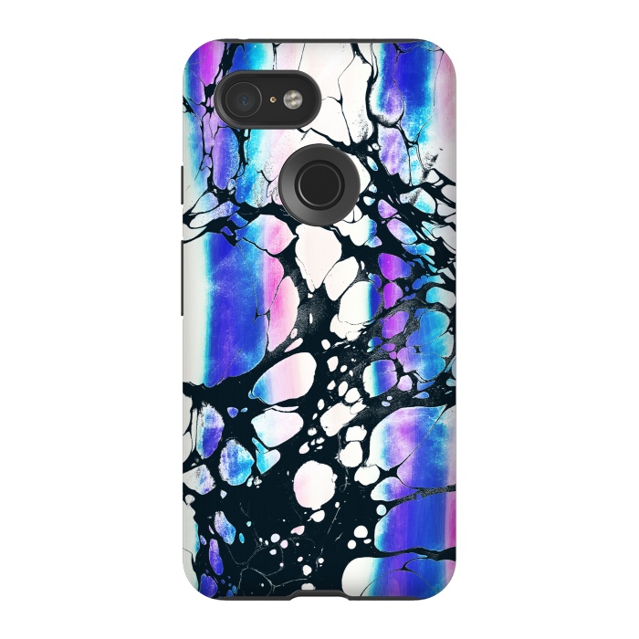 Pixel 3 StrongFit purple pink gradient marble with black ink cracks by Oana 