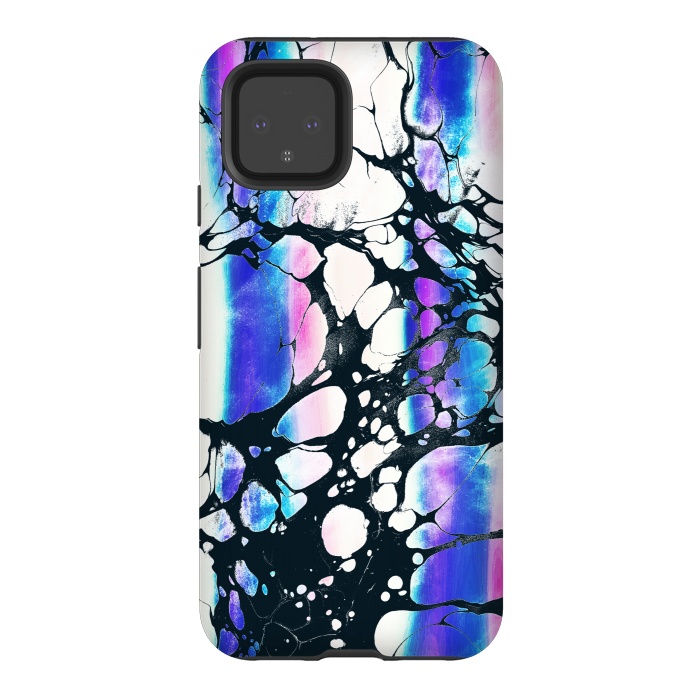 Pixel 4 StrongFit purple pink gradient marble with black ink cracks by Oana 