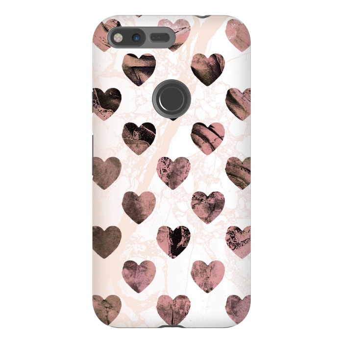 Pixel XL StrongFit Pastel pink marble hearts pattern by Oana 