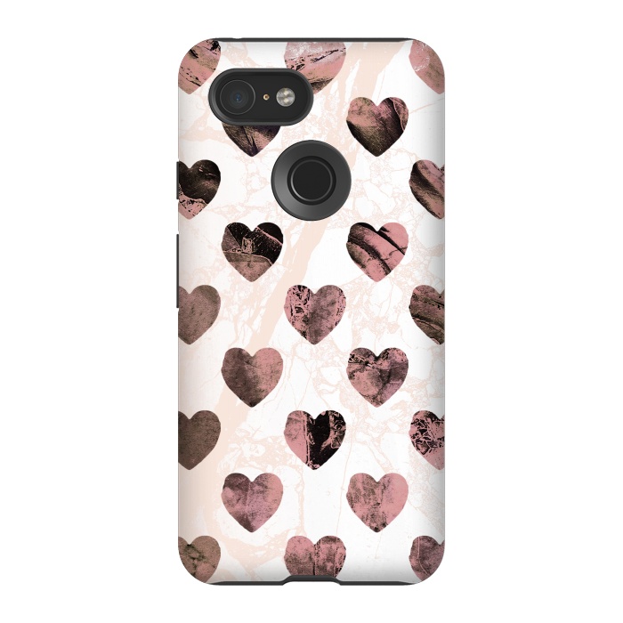 Pixel 3 StrongFit Pastel pink marble hearts pattern by Oana 
